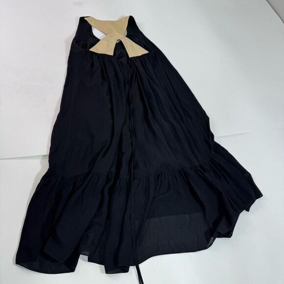 Morgan Carper Midi Dress Womens 4 Black Silk Leather Sleeveless Minimalist Flowy - Picture 8 of 9